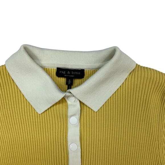 Rag And Bone Libby Short Sleeve Polo Shirt Sweater S Yellow - Picture 9 of 15